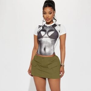 Olive Green Cargo Elastic Waist Mini Skirt
